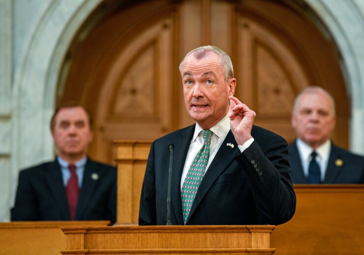 Phil Murphy, governor of New Jersey, speaks during a fiscal year 2020 budget address at the New Jersey State Assembly chamber in Trenton, New Jersey, U.S., on Tuesday, March 5, 2019.