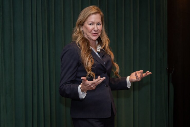 Stacy Warren speaking at the WIL luncheon.