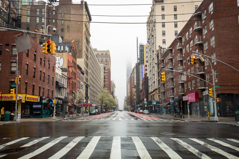 New York City, NY / USA - 3/29/2020: Empty streets of New York City during Coronavirus quarantine