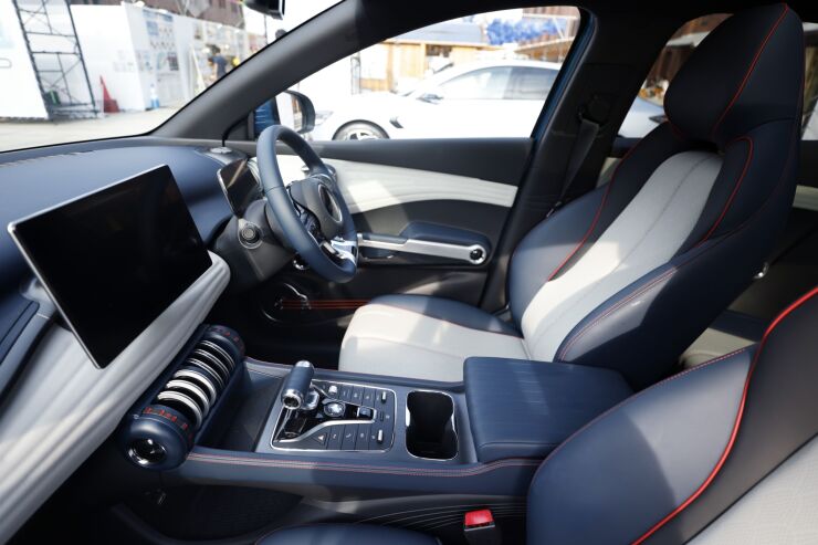 The interior of a BYD Co. Atto 3 electric sport utility vehicle (SUV) displayed in Yokohama, Japan, on Friday, Aug. 26, 2022. Based in the southern Chinese city of Shenzhen, BYD has been on an upward sales trajectory this year, with EV shipments rising each month since March, despite the industry being dogged by supply-chain snags and Covid-related disruptions. Photographer: Kiyoshi Ota/Bloomberg