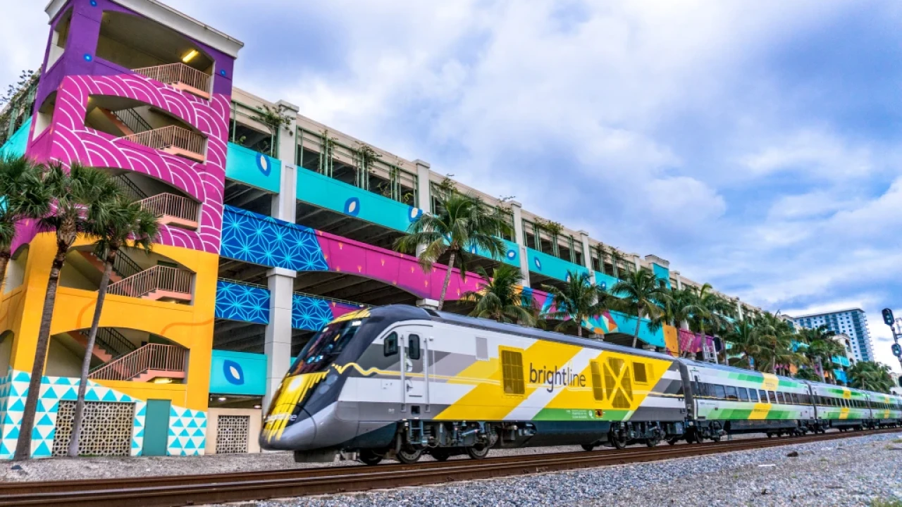 A Brightline Florida train at West Palm Beach station.