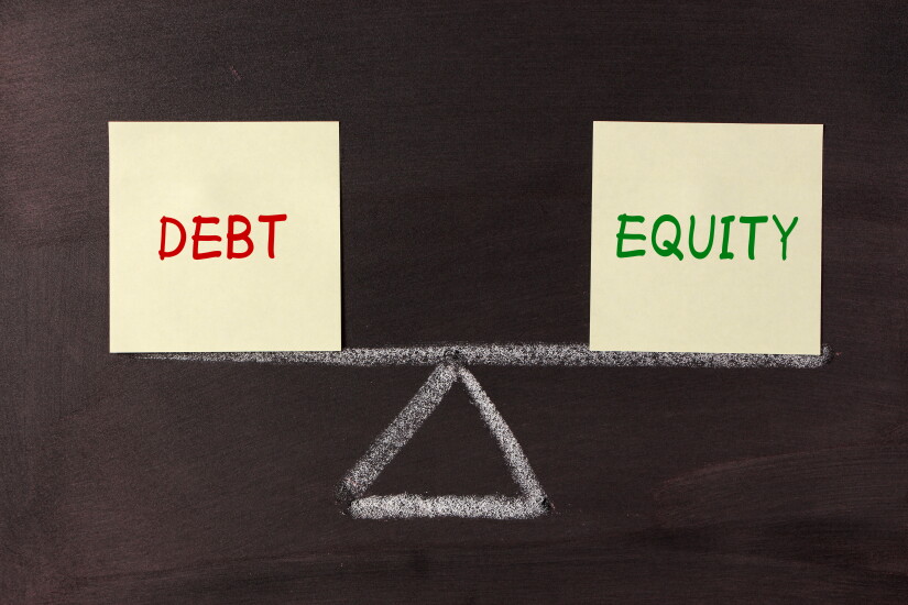 Seesaw balance of "debt" and "equity" boxes