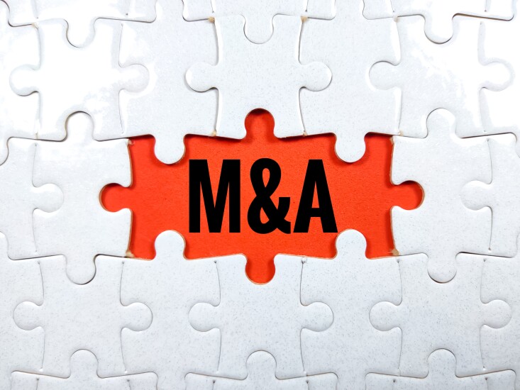 Selective focus.Word M and A (mergers and acquisitions) with jig