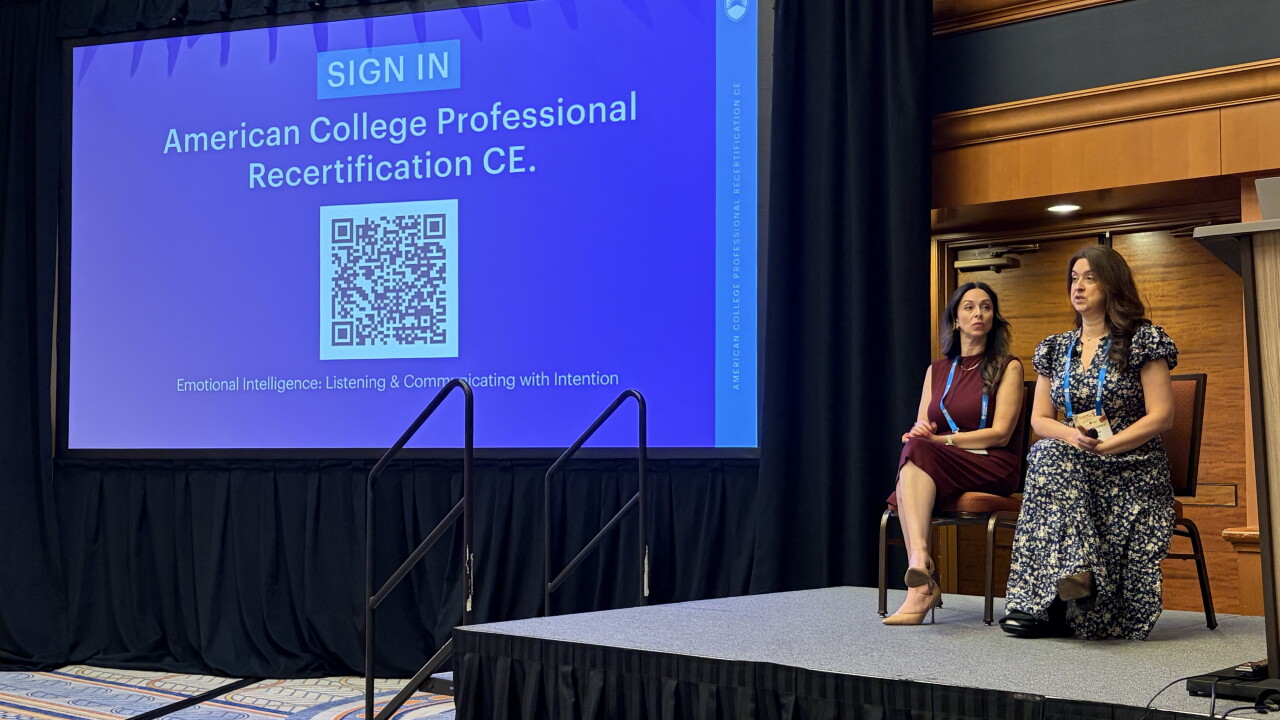 Patricia Villarreal (left) and Vanessa Martinez (right) of Chicago-based RIA firm Expressive Wealth discussed the emotional, neurological and psychological sides of client conversations at this week's CAAFP held by The American College of Financial Services.