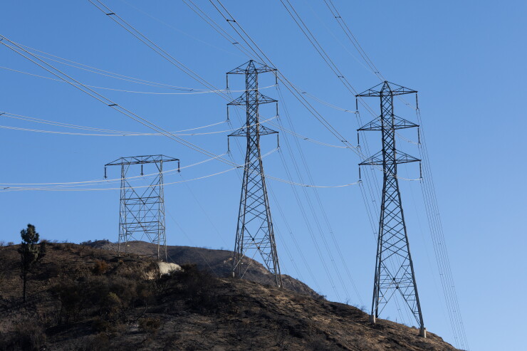 Electrical transmission lines after the Eaton Fire in the hills above Altadena, California, on Jan. 13, 2025.