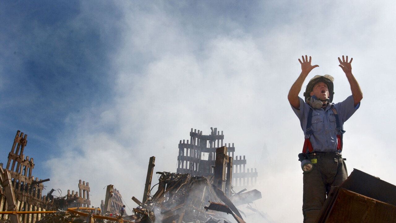 A picture of a firefighter in the rubble of the World Trade Center on Sept. 11, 2001.