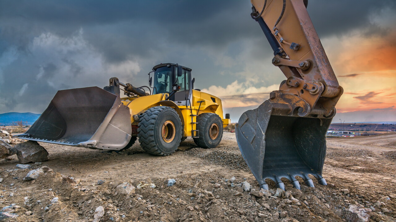 Earth moving by a bulldozer in the construction of a road in Spain.