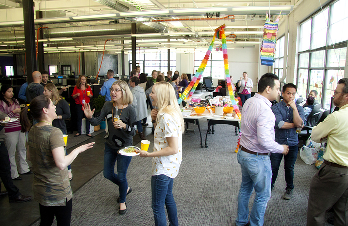 Wirecard employees enjoy a party.