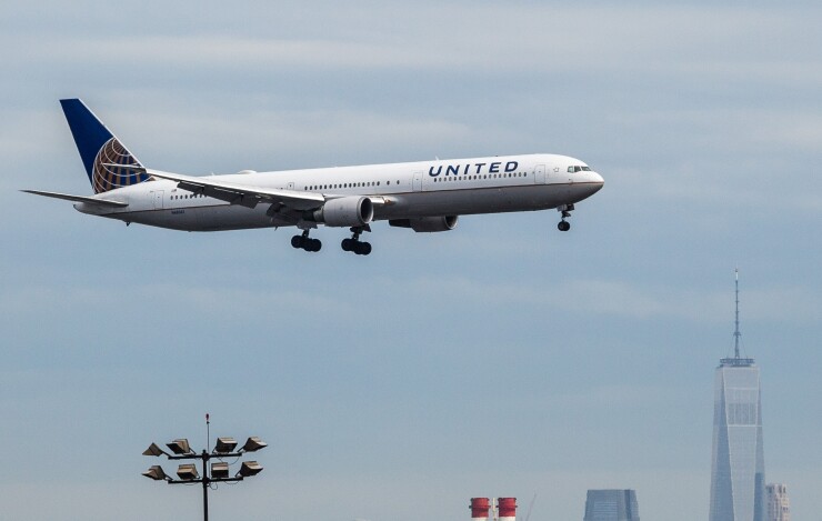 A United Airlines jet in 2017