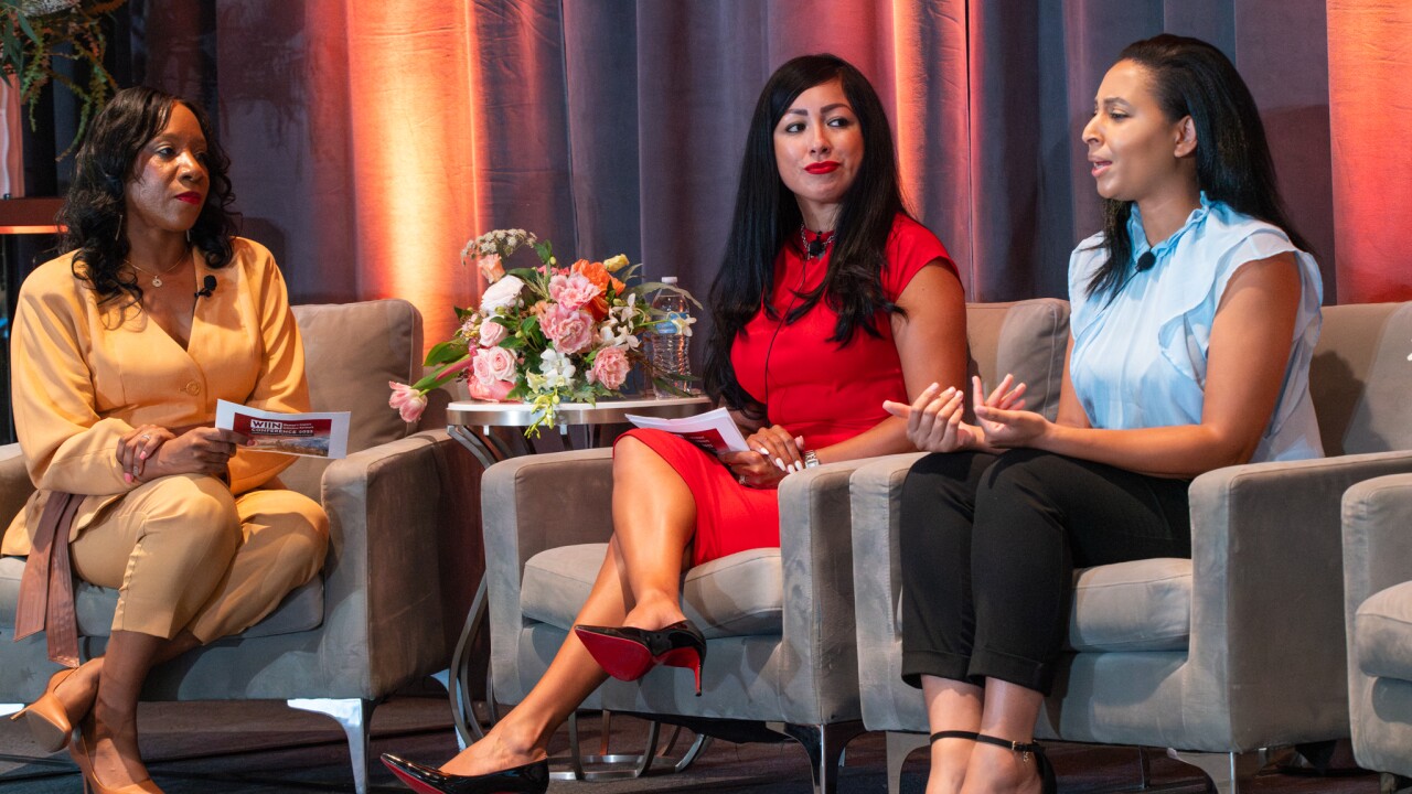 From left to right, LeShae Tyson of Wells Fargo Advisors, Angelica Guardado of JPMorgan Wealth Management and Alair Castro of Northwestern Mutual spoke last month in a panel at the Association of African American Financial Advisors' Women’s Impact Initiative Network conference in Chicago.