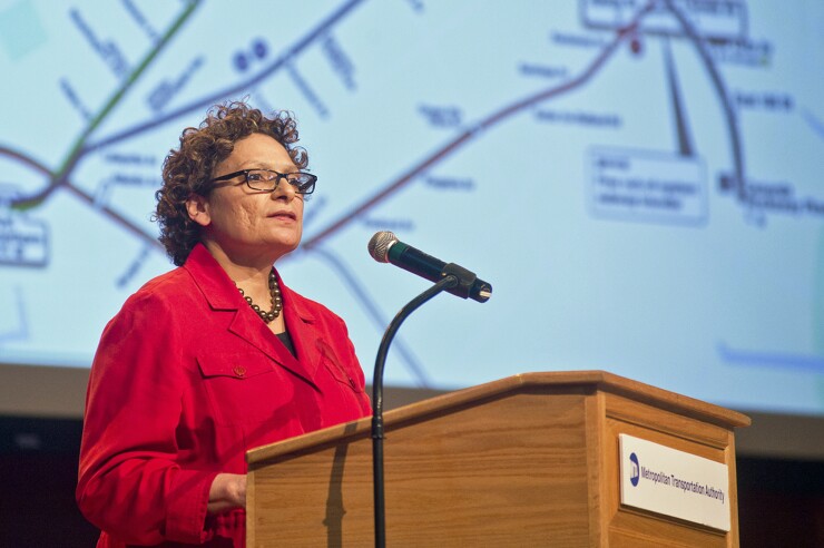 Ronnie Hakim speaks at a public MTA meeting on May 12, 2016. In September 2019 she said she would depart the MTA, where she was a managing director, by February.