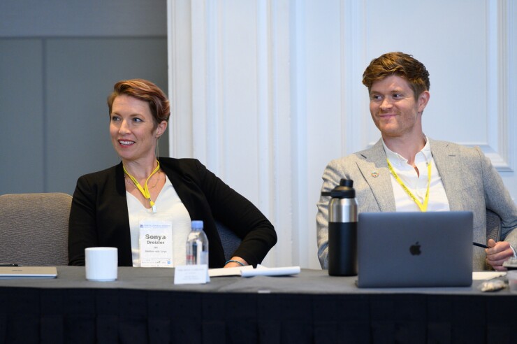 Sonya Dreizler speaking on a panel this month at Tiburon CEO Summit, with Jay Lipman, co-founder of asset management firm Ethic.