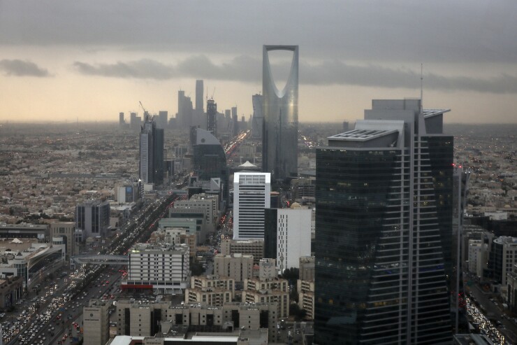 The skyline of Riyadh, Saudi Arabia.