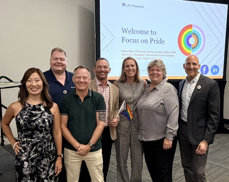 From left to right, LPL financial advisors Sandra Cho, Gary Klein, Rick Dickson, Matthew Edwards, Allie Schmidt, Marci Bair and Jeremy Gussick organized the "Focus on Pride" event, which took place the day before the firm's annual Focus conference kicked off in San Diego.