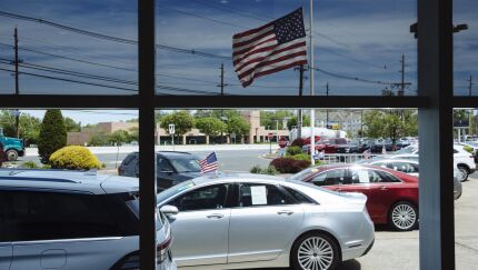 Vehicles are displayed for sale at a Ford Motor car dealership in North Brunswick, New Jersey, on May 20, 2020.