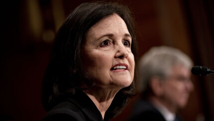 Judy Shelton, President Trump's nominee for governor of the Federal Reserve, speaks during a Senate Banking Committee confirmation hearing in Washington on Feb. 13, 2020.