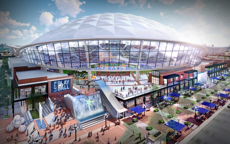 Florida's Tampa Bay Rays proposed building this $900 million stadium in the Ybor City neighborhood of Tampa, but rejected a plan requiring the team to pay half the cost.