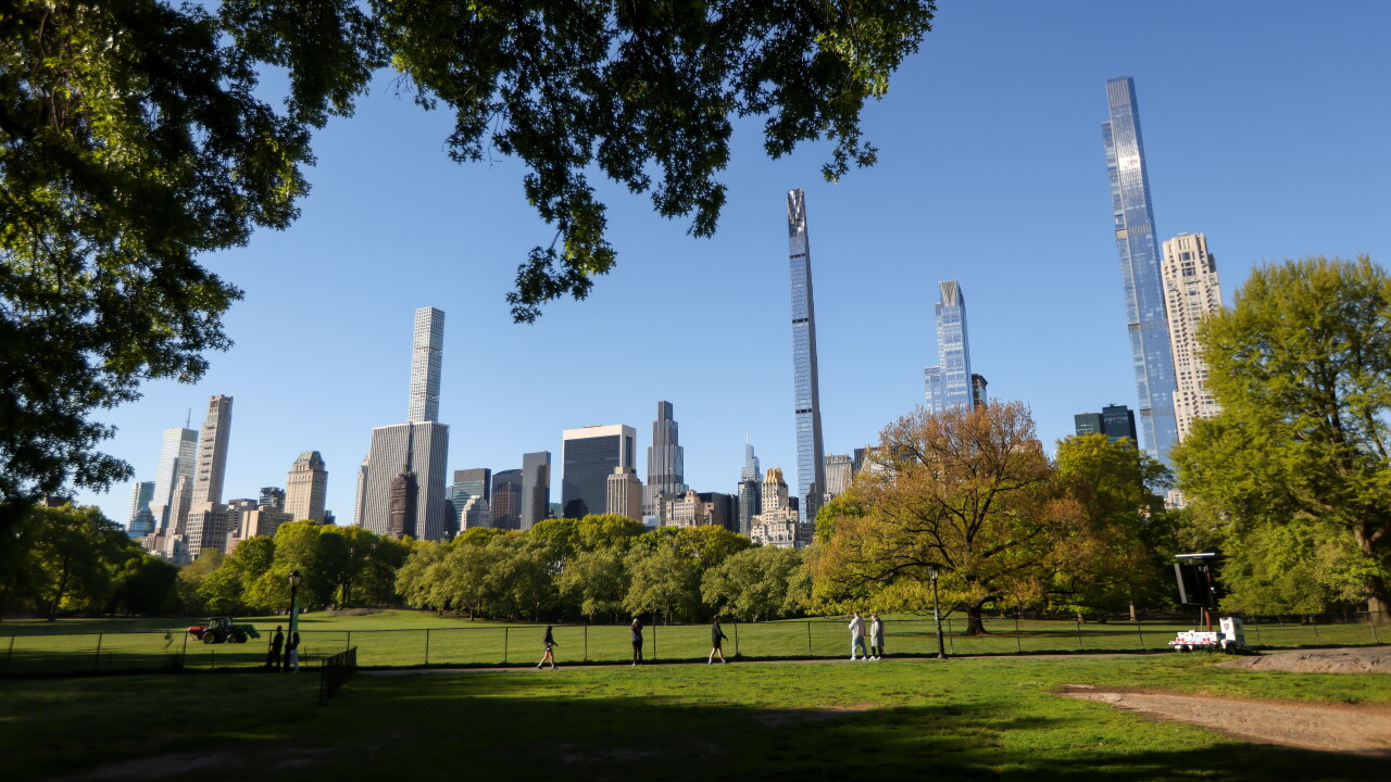 Residential luxury towers along Billionaire's Row from Central Park in New York