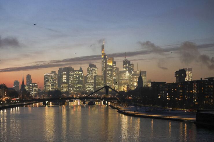 The skyline of the financial district in Frankfurt, Germany