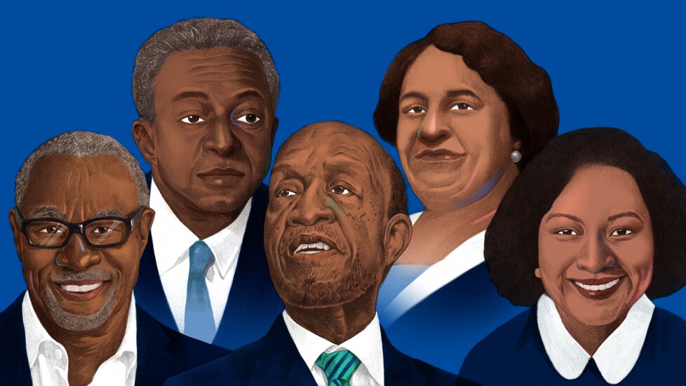 From left to right, Gerald B. Smith, Stanley O'Neal, LeCount Davis, Maggie Lena Walker and June Middleton