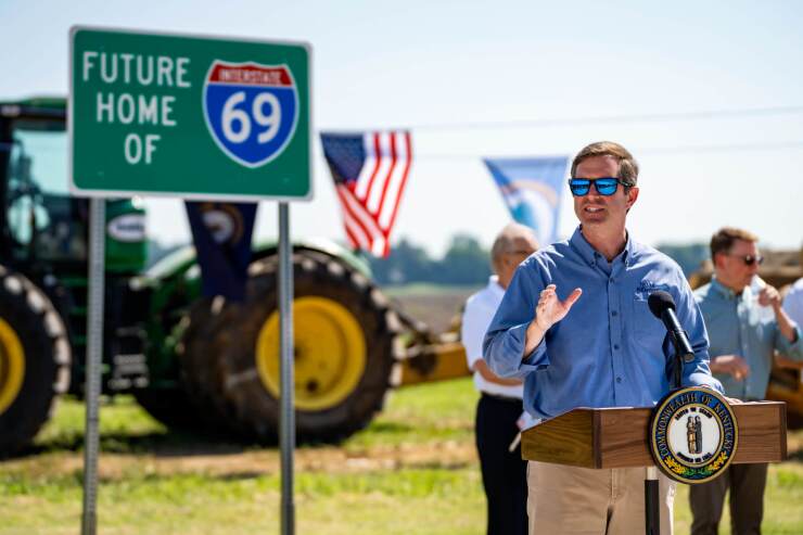 Kentucky Gov. Andy Beshear at the groundbreaking for the I-69 Ohio River Bridge in June, 2022.