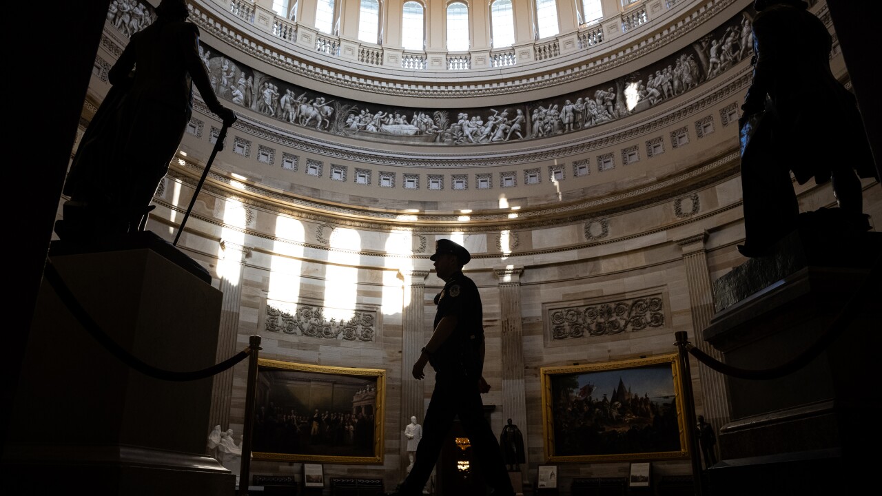 A police officer in the U.S. Capitol rotunda in Washington, D.C.