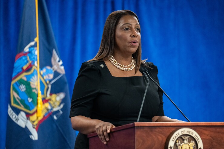 Letitia James, New York's attorney general, speaks during a news conference in New York, US, on Friday, Feb. 16, 2024.