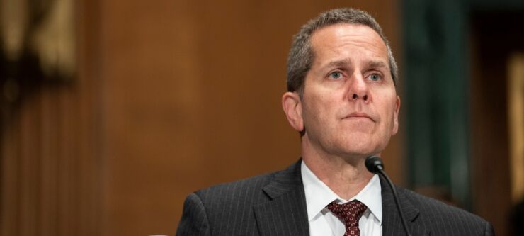 Michael Barr, vice chair for supervision at the US Federal Reserve, listens during a Senate Banking, Housing, and Urban Affairs Committee hearing in Washington, DC, US, on Tuesday, Nov. 15, 2022.