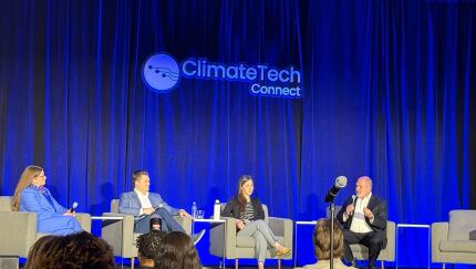Four panelists on stage at ClimateTech Connect 2026.