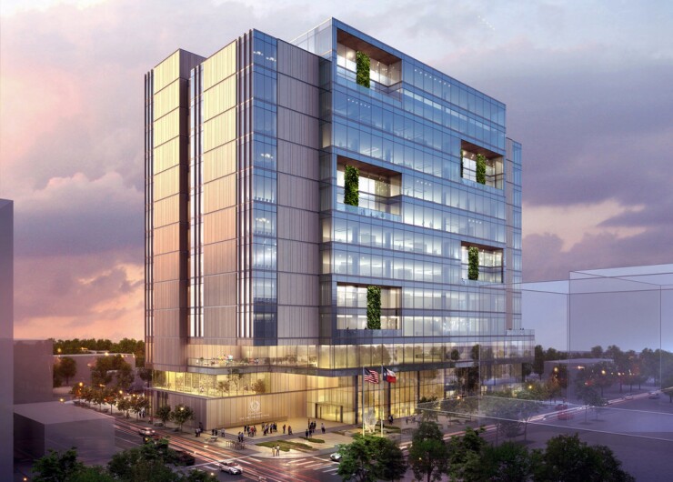 A rendering of the Travis County, Texas, courthouse in downtown Austin, financed in 2019.