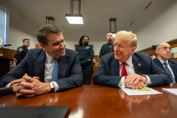 Todd Blanche and President Donald Trump at Manhattan criminal court in New York in 2024