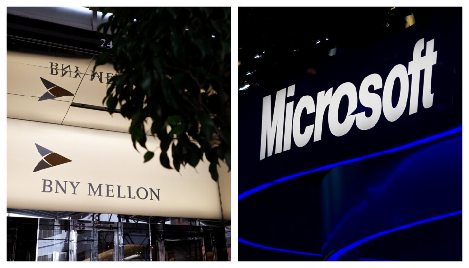 Side by side photos of BNY Mellon and Microsoft signage.