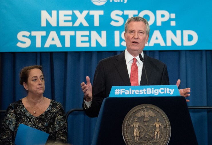 Mayor Bill de Blasio announcing new NYC Ferry service to Staten Island at Borough Hall on Friday, January 18, 2019.
