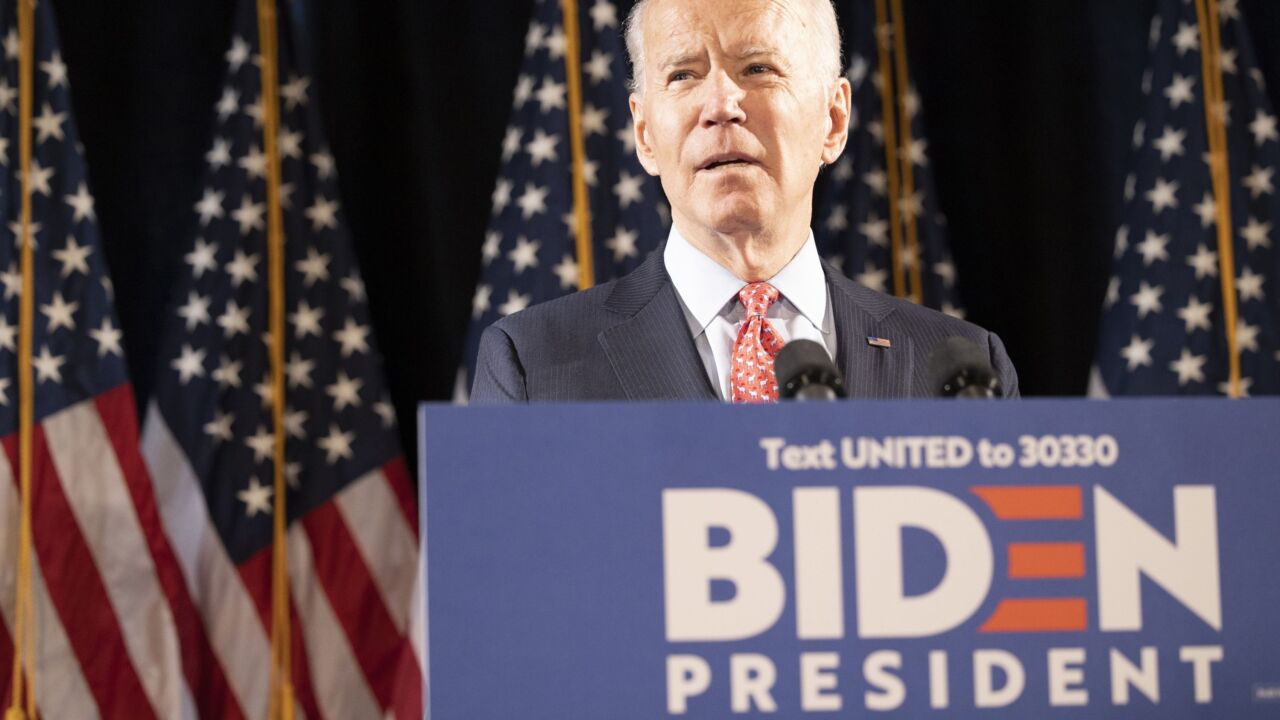 Former Vice President Joe Biden, 2020 Democratic presidential candidate, speaks during a news conference in Wilmington, Delaware, U.S., on Thursday, March 12, 2020. Biden sought to deliver an antidote to President Donald Trump's response to the coronavirus outbreak on Thursday, unveiling a new plan that shows how he would fight the spread of the virus and urging the administration to use it. Photographer: Ryan Collerd/Bloomberg