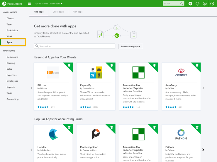 QuickBooks Online Accountant apps tab QBOA
