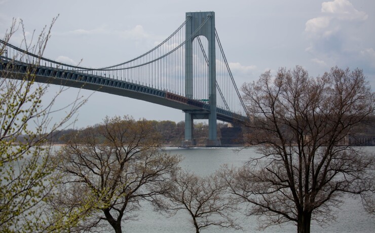 The Verrazzano-Narrows Bridge in New York City links Brooklyn to Staten Island.