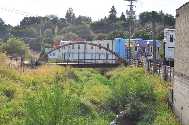 Footbridge over South Fork Palouse River at SE Pine St., Pullman, Wash.