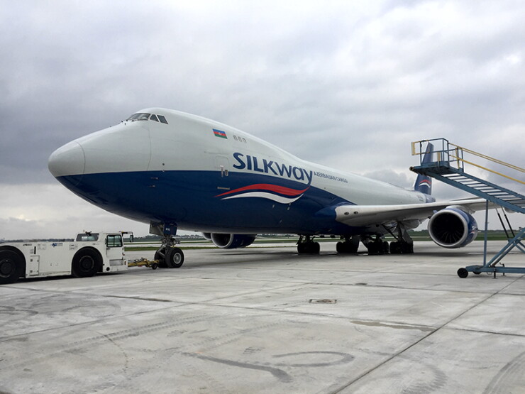 A cargo plane at the Aeroterm cargo facility that opened in November 2016 at O'Hare International Airport in Chicago.