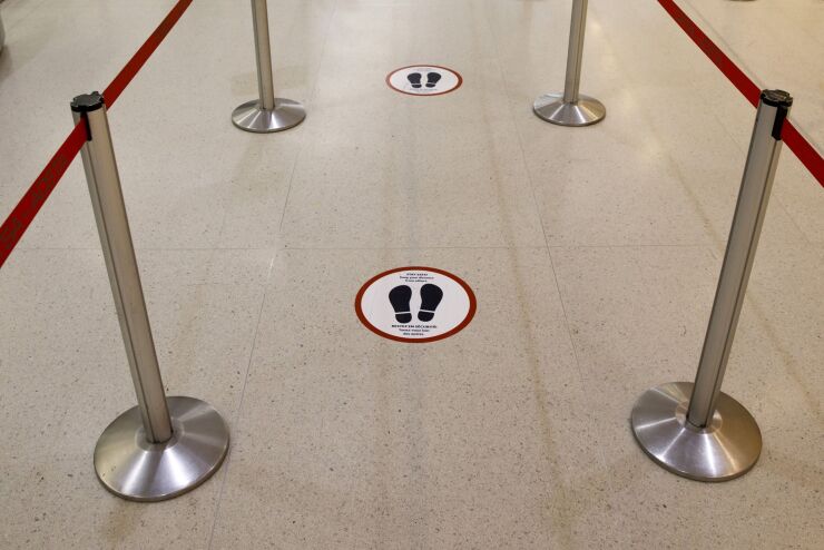 Coronavirus - social distance footprints