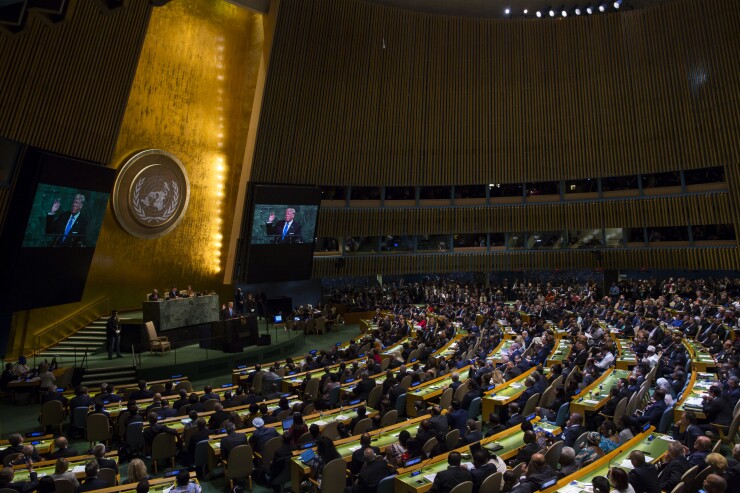President Trump speaking at the U.N. General Assembly