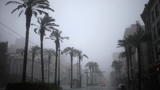 Canal Street in New Orleans in August 2021 during Hurricane Ida.