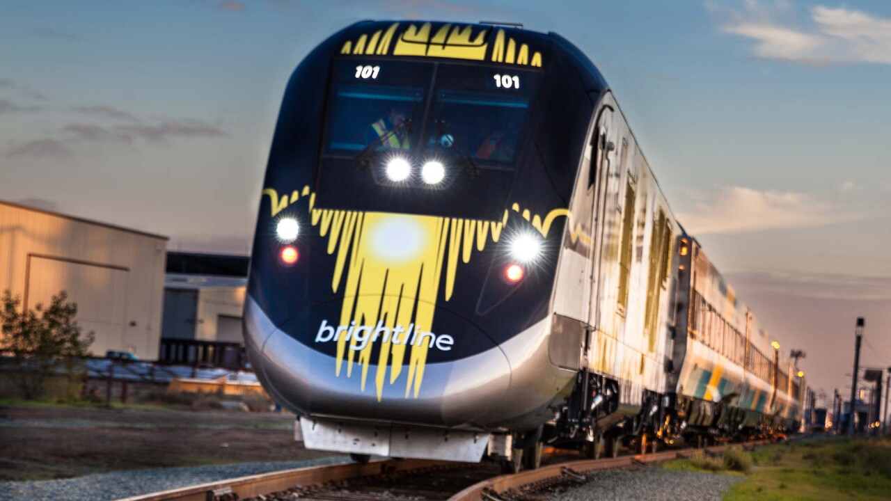 Brightline passenger train viewed from front