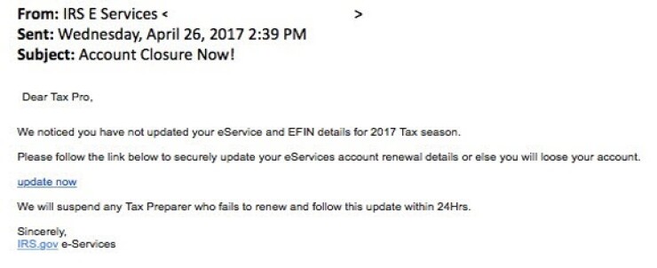 IRS phishing email