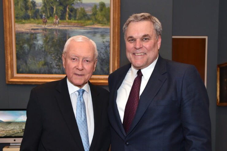 Senate Finance Committee Chairman Orrin Hatch, R-Utah (left), with IRS Commissioner Nominee Charles "Chuck" Rettig