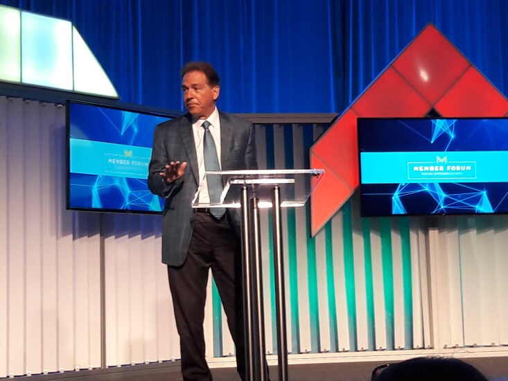 Legendary University of Alabama football coach Nick Saban addresses the PSCU 2018 Member Forum in St. Louis.