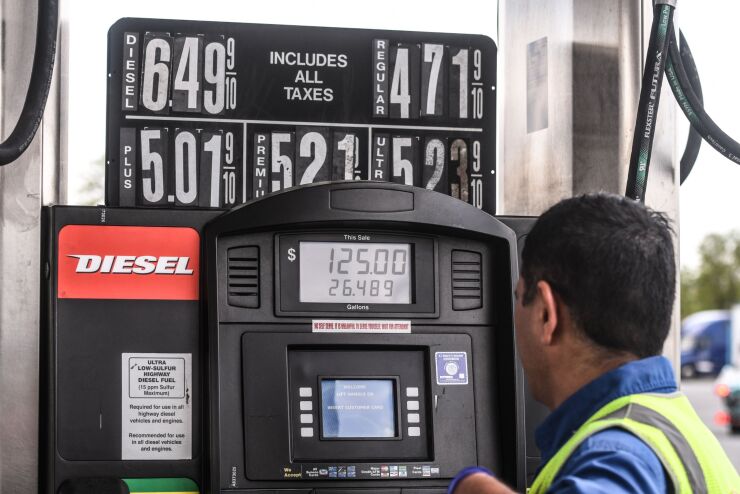 Fuel prices at a gas station in Woodbridge, New Jersey, U.S., on Tuesday, May 17, 2022. From record prices to blowout spreads and falling stockpiles, a handful of financial and physical indicators are pointing to expensive and possibly tighter gasoline markets across the US this summer.
