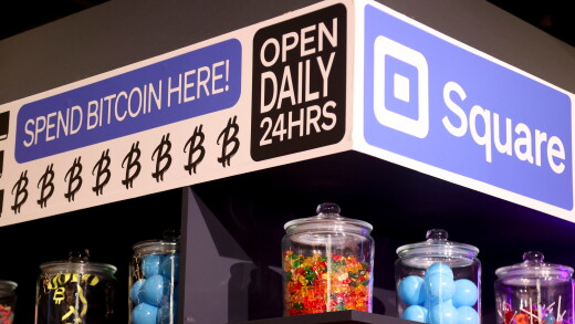 A picture of Square signage on a merchandise booth during the Bitcoin 2026 conference in Las Vegas in April.