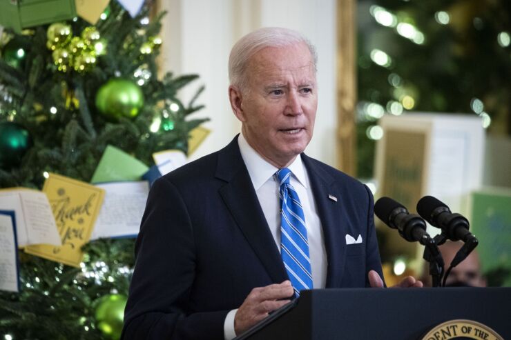 U.S. President Joe Biden speaks before awarding the Medal of Honor during a ceremony in the East Room of the White House in Washington, D.C., U.S., on Thursday, Dec. 16, 2021. Biden awarded the medal to Sergeant First Class Alwyn C. Cashe, Sergeant First Class Christopher Celiz, and Master Sergeant Earl Plumlee for conspicuous gallantry.