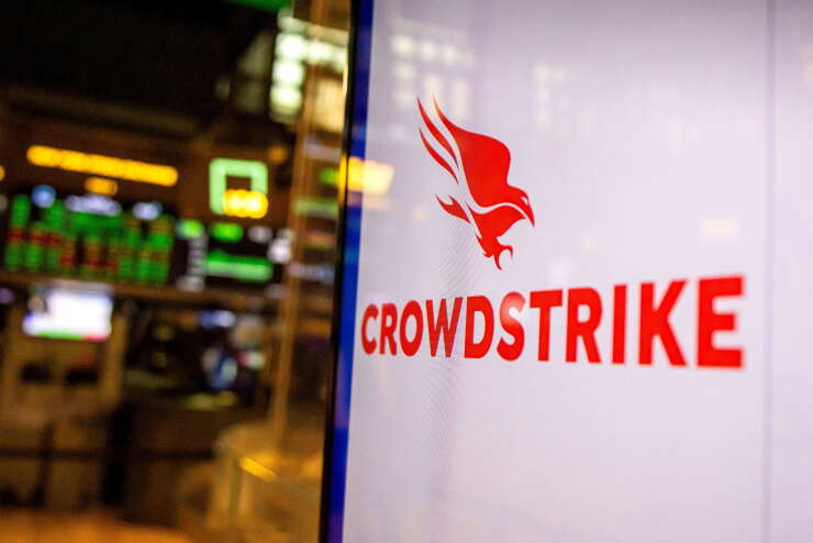 Crowdstrike Holdings Inc. signage on the floor of the New York Stock Exchange