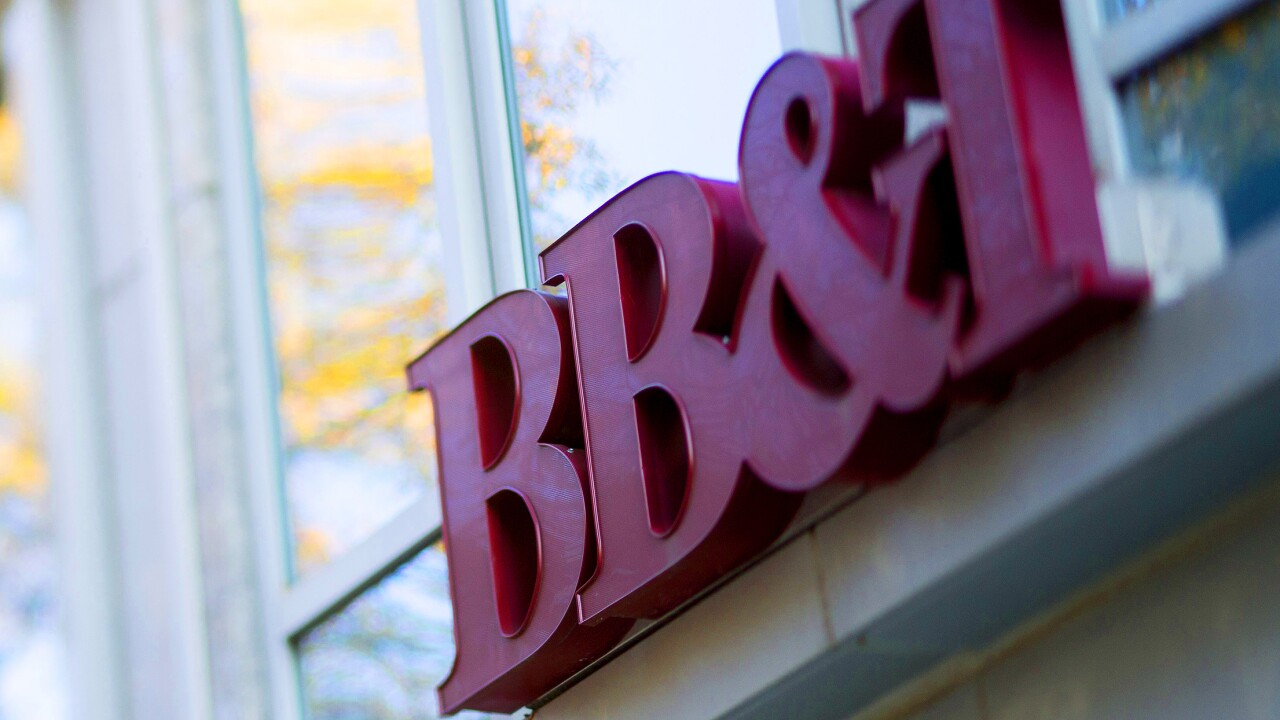 BB&T signage displayed above one of the company's branches.